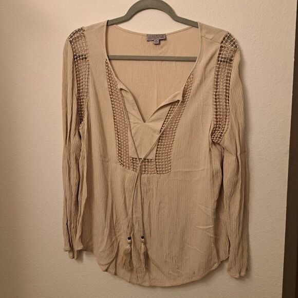 Joseph A Sheer Tan Blouse Size Medium - Picture 1 of 3